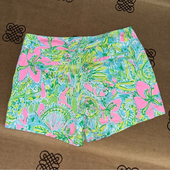 Lilly Pulitzer The Callahan Short Cotton Floral Green Pink Size 4 - Picture 10 of 13